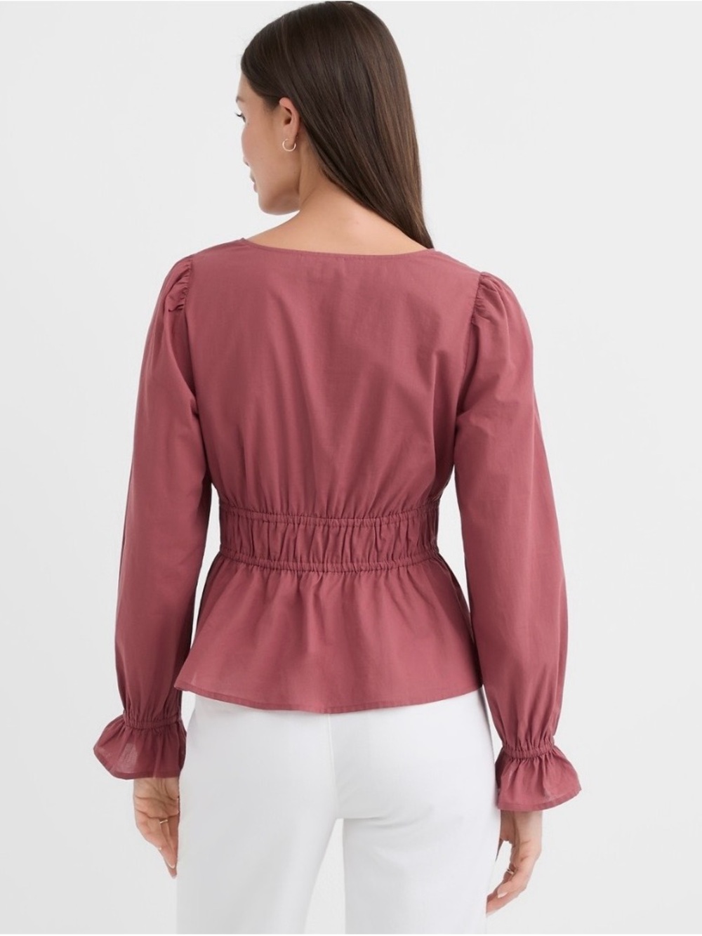 LOFT Double Tie Waist V-Neck Top in Dusty Rose - Picture 3 of 11